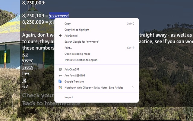 AynAyn displaying Ge'ez numerals and reference sources